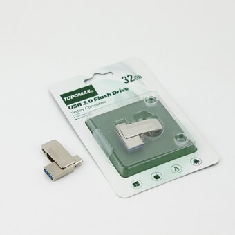  USB-флешка TOPOMAX TP-008 32G 3.0 Type-C+USB, скорость чтения 80-100МБ/с, записи 15-30МБ/с, металл 