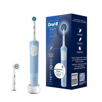  Электрическая зубная щетка Oral-B Vitality Pro 80821814 насадки 2шт, голубой 