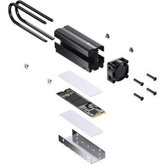  Кулер для SSD M.2 2280 JONSBO M.2-7 Black (1*30mm PWM Fan, 2 тепловые трубки, черный) 