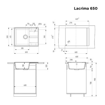  Кухонная мойка MAUNFELD Lacrima 650 MFQS-650DGR темно-серый 