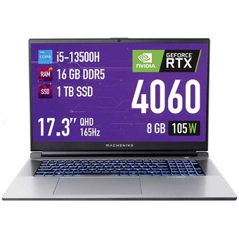  Ноутбук Machenike L17 Star 2K L 17.3' WQHD JJ00G800GRU Intel Core i5-13500H/16GB/1TB SSD/GF RTX4060 8GB/WiFi/BT/1.0MP/4cell/2,8kg/noOS/1Y/Grey/Black 