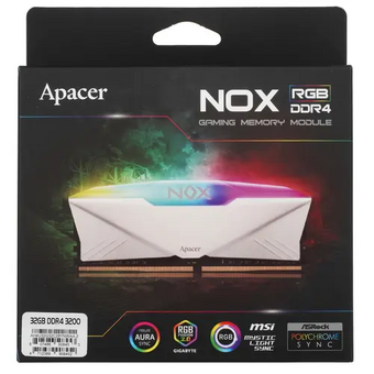  ОЗУ Apacer Nox RGB White (AH4U32G32C28YNWAA-2) 32GB DDR4 3200 DIMM Aura2 w/HS RP-K2 Kit (2x16GB), 1.35V, 1024x8 