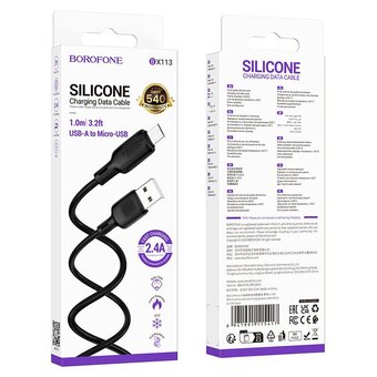  Кабель BOROFONE BX113 Lenny silicone charging data cable Micro L-1M black 
