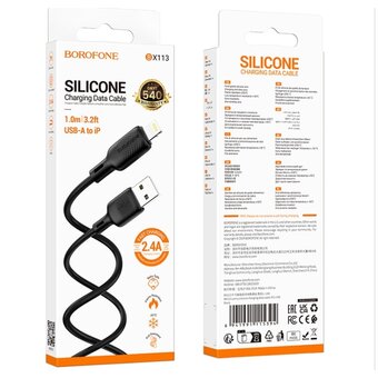  Кабель BOROFONE BX113 Lenny silicone charging data cable iP L-1M black 