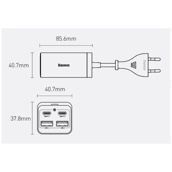 СЗУ Baseus GaN3 Pro CCGP040101 Desktop Fast Charger 2C 2U 65W EU Black 
