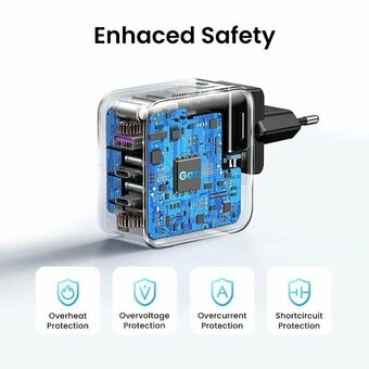  Зарядное устройство UGREEN CD296 (90409) USB-A+2*USB-C GaN 65W Fast Charger with Interchangeable Plugs Space Gray 