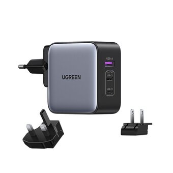  Зарядное устройство UGREEN CD296 (90409) USB-A+2*USB-C GaN 65W Fast Charger with Interchangeable Plugs Space Gray 