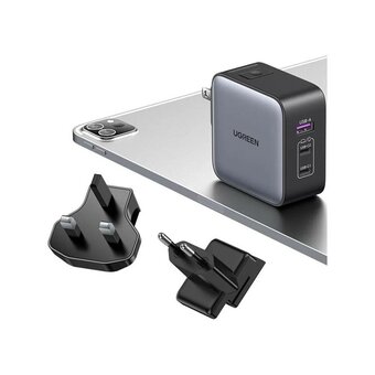  Зарядное устройство UGREEN CD296 (90409) USB-A+2*USB-C GaN 65W Fast Charger with Interchangeable Plugs Space Gray 