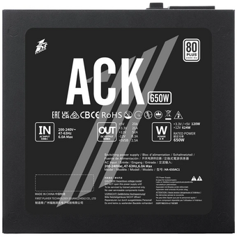  Блок питания 1STPLAYER ACK (HA-650AC1) 650W Black / ATX 2.4, APFC, 80 Plus Standard, Double Forward, 140mm fan, non-modular 