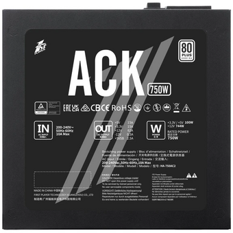  Блок питания 1STPLAYER ACK (HA-750AC2) 750W Black / ATX 2.4, APFC, 80 Plus Standard, Double Forward, 140mm fan, non-modular 