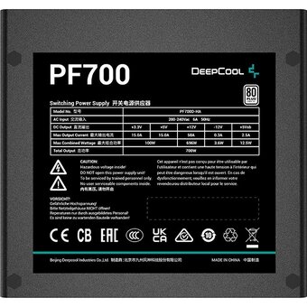  Блок питания Deepcool PF700 (R-PF700D-HA1B-CN) 700W, ATX2.4 80Plus white, APFC, 20+4 pin, 4+4pin, 6xSata, 2xPCI-E (6+2pin), Fan 12cm, Кабель CN 