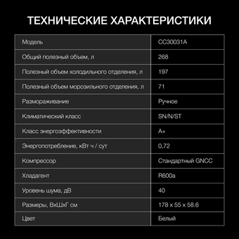  Холодильник Hyundai CC30031A белый 
