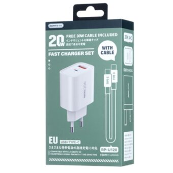  СЗУ REMAX RP-U120 20W A+C Charger+C-C Cable Set EU White 