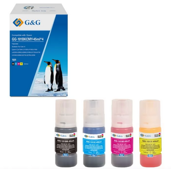  Чернила G&G GG-101BKCMY-45ml*4 101BKCMY голубой/пурпурный/желтый/черный набор 4x45мл для Epson EcoTank L4150/L4156/L4160/L4250/L4260/L4266/L6160/L6170 