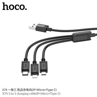  Дата-кабель Hoco X74 3-in-1 charging cable (iP+Micro+Type-C) чёрный 