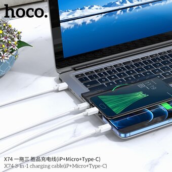 Дата-кабель Hoco X74 3-in-1 charging cable (iP+Micro+Type-C) чёрный 