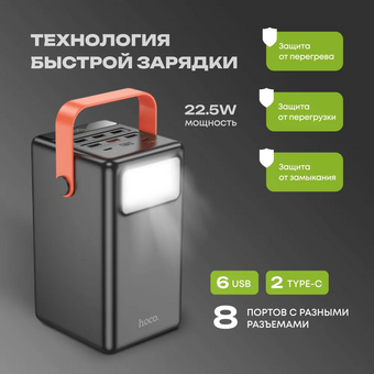  Аккумулятор внешний резервный HOCO J142 Surpass 22.5W+PD20W fully compatible power bank 100000mAh чёрный 