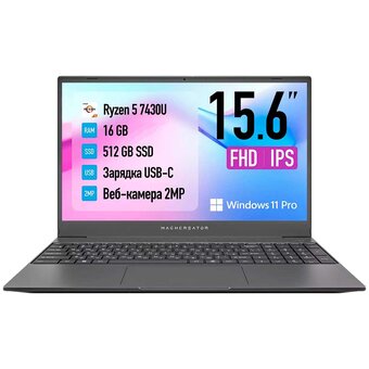  Ноутбук Machcreator One R5 (JJ00GB00GRU) 15.6 " Ryzen 5 7430U 6 ядер Radeon Vega 7 16 ГБDDR4 512 ГБSSD Windows 11 Professional серый 1.84 кг RuEng 