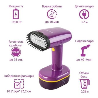  Отпариватель для одежды компактный Endever Odyssey Q-458 фиолетовый/желтый 