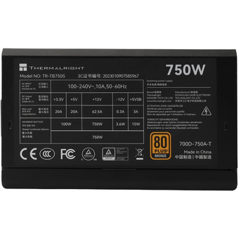  Блок питания Thermalright TR-TB750S 750W 80+ Bronze (ATX, 3, PCIe 5.0, Non-modular, 1x24(20+4)pin 550mm, 1xCPU*2 8(4+4)pin 600+150mm) 