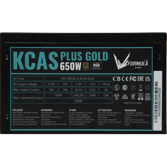  Блок питания Formula AC KCAS Plus Gold (KCAS Plus 650G) ATX 650W RGB 80+ gold (20+4pin) APFC 120mm fan color LED 6xSATA RTL 