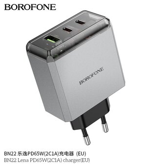  СЗУ BOROFONE BN22 Lena PD65W2C1A charger EU серый 