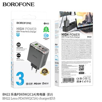  СЗУ BOROFONE BN22 Lena PD65W2C1A charger EU серый 