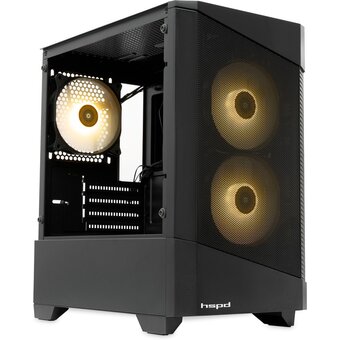  Корпус HSPD M330 (M330-TGBK-ARGB), без БП, Mesh Mini-tower, Black, TG, 0.6 SPCC, 3x120mm ARGB mATX, mITX 175/330/160mm 2x2.5", 4xPCI 1xUSB-A 3 