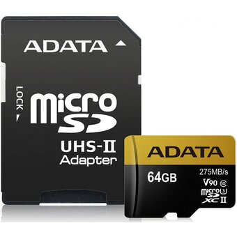  Карта памяти A-DATA ASDX64GUII3CL10-C 64GB microSDXC Class 10 UHS-II U3 V30 A2 290/260 MB/s 