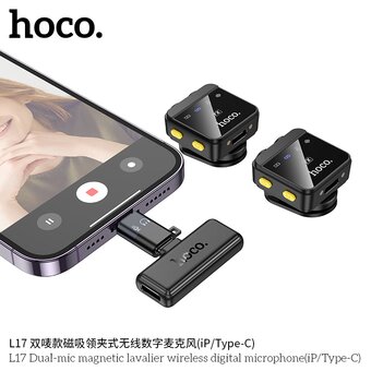  Микрофон беспроводной HOCO L17 Dual-mic magnetic lavalier wireless digital microphone iP/Type-C 