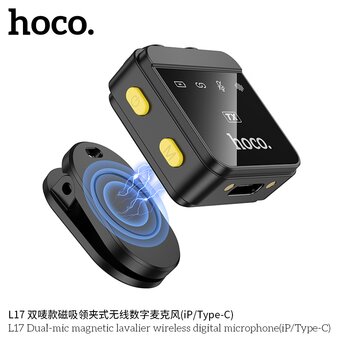  Микрофон беспроводной HOCO L17 Dual-mic magnetic lavalier wireless digital microphone iP/Type-C 