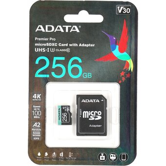 Карта памяти A-DATA UD256GUI3V30A2SP-RA1 256GB microSDXC Class 10 UHS-I U3 V30 A2 180/160 MB/s (SD адаптер) 