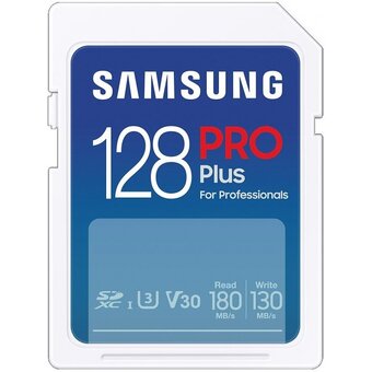  Карта памяти Samsung Pro Plus (MB-SD128S/EU) SDXC 128GB Class 10, A2, V30, UHS-I (U3), W 130 МБ/с, R 180 МБ/с 