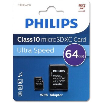  Карта памяти PHILIPS FM64MA45B/97 64GB microSDHC Class 10 (SD адаптер) 