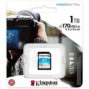  Карта памяти Kingston SDG3/1TB SDXC 1Tb, UHS-I Class U3 V30, чтение 170Мб/с, запись 90Мб/с 