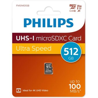  Карта памяти PHILIPS FM51MD55B/97 512GB High Speed microSDHC Class UHS-I U3, V30, A1, 100MB/s 