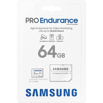  Карта памяти Samsung Pro Endurance (MB-MJ64KA/EU) microSDXC 64GB (для видеорегистратора) Class 10, UHS-I, W 30 МБ/с, R 100 МБ/с, адаптер на SD 