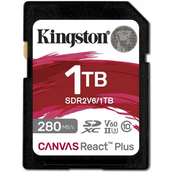  Карта памяти Kingston SDR2V6/1TB SDHC 1TB, UHS-I Class U3 V60, чтение 280Мб/с, запись 100Мб/с 