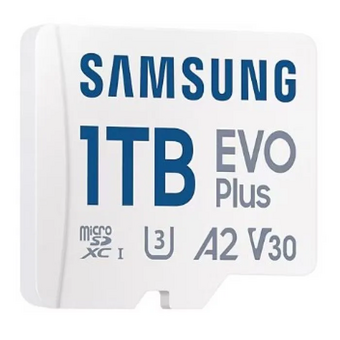  Карта памяти Samsung Evo Plus (MB-MC1T0SA/EU) microSDXC 1TB Class 10, A2, V30, UHS-I (U3), W 90 МБ/с, R 160 МБ/с, адаптер на SD 