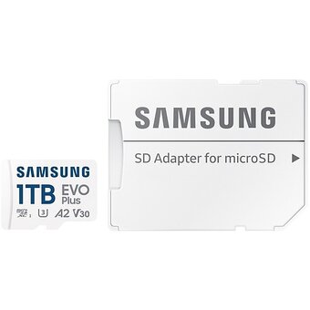  Карта памяти Samsung Evo Plus (MB-MC1T0SA/APC) microSDXC 1TB Class 10, A2, V30, UHS-I (U3), W 90 МБ/с, R 160 МБ/с, адаптер на SD 