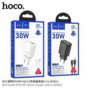  СЗУ HOCO N63 Gentle PD30W+QC3.0 cabel Type-C to iP белый 