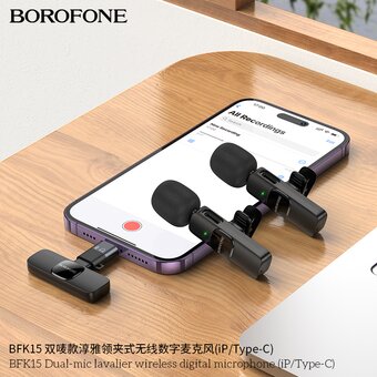  Микрофон BOROFONE BFK15 Dual-mic lavalier wireless digital microphone iP/Type-C черный 