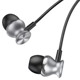  Наушники HOCO M106 Fountain metal universal earphones with microphone металически-серый 