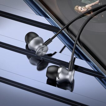  Наушники HOCO M106 Fountain metal universal earphones with microphone металически-серый 