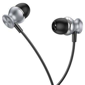  Наушники HOCO M106 Fountain metal universal earphones with microphone металически-серый 
