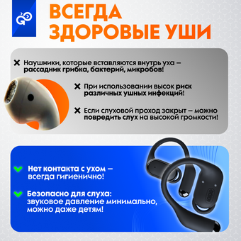  Беспроводные наушники GoGadget OpenAir, заушные, открытый динамик, 2 микрофона, 35+300 мАч, до 12 ч ЧЕРНЫЙ 