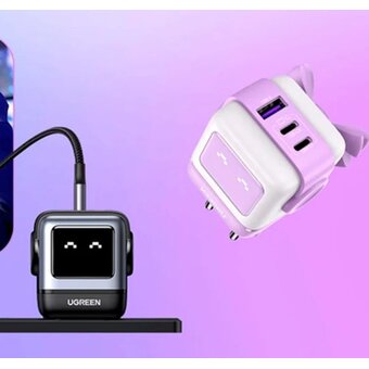  СЗУ UGREEN CD361 (35291) USB-A+2*USB-C 65W Nexode Robot GaN Tech Fast Charger Purple 