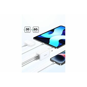  СЗУ UGREEN CD244 (15334) USB-A+2*USB-C 65W GaN Tech Fast Charger White 