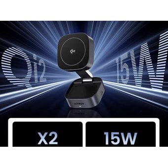  Беспроводное ЗУ UGREEN W702 (35316) 2-in-1 Magnetic Wireless Charger for iPhone + AirPods Space Gray 