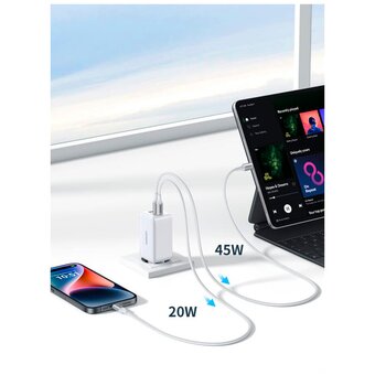  СЗУ UGREEN CD244 (15334) USB-A+2*USB-C 65W GaN Tech Fast Charger White 